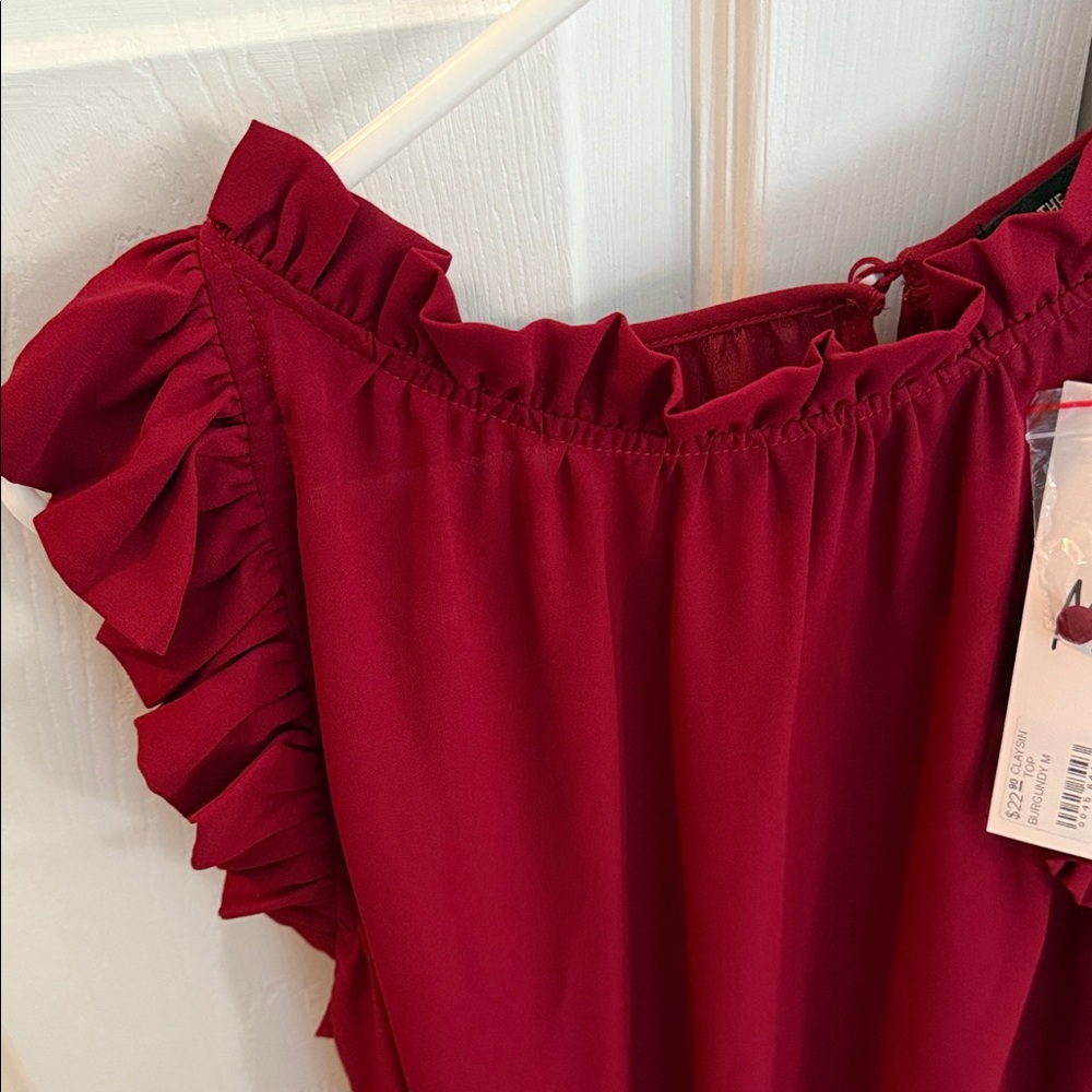 Chic Red Ruffle Sleeve Blouse - Picture 6 of 6